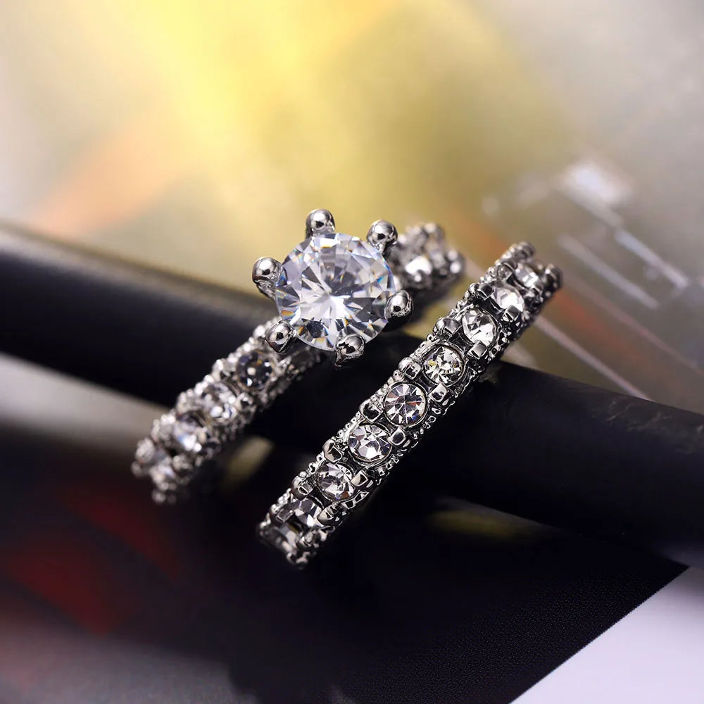 Elegant Ring Jewelry Silver Color Engagement Wedding Ring