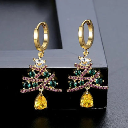 Fashion Christmas Tree Zircon Crystal Star Silver Color Earrings