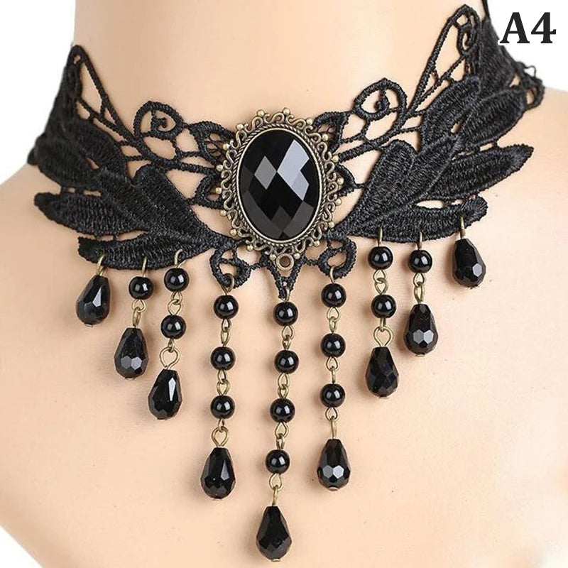 New Sexy Gothic Chokers Crystal Black Lace Neck