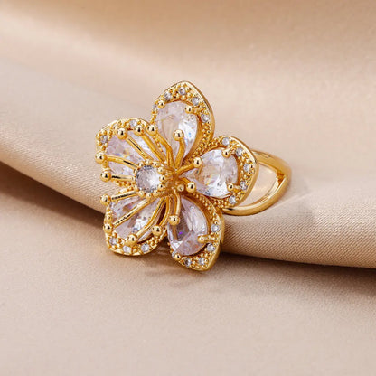 Flower Rings for Women Gold Color