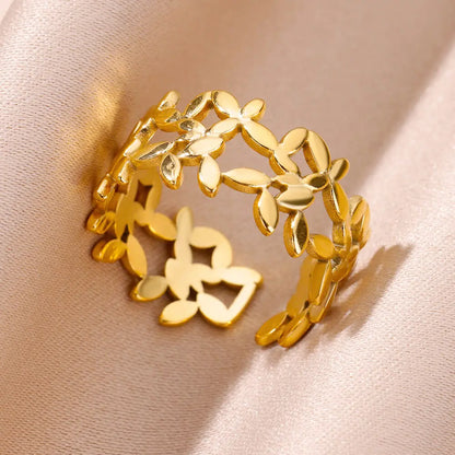 Flower Rings for Women Gold Color