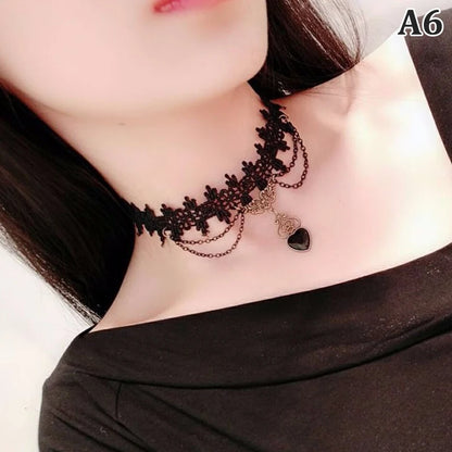 New Sexy Gothic Chokers Crystal Black Lace Neck