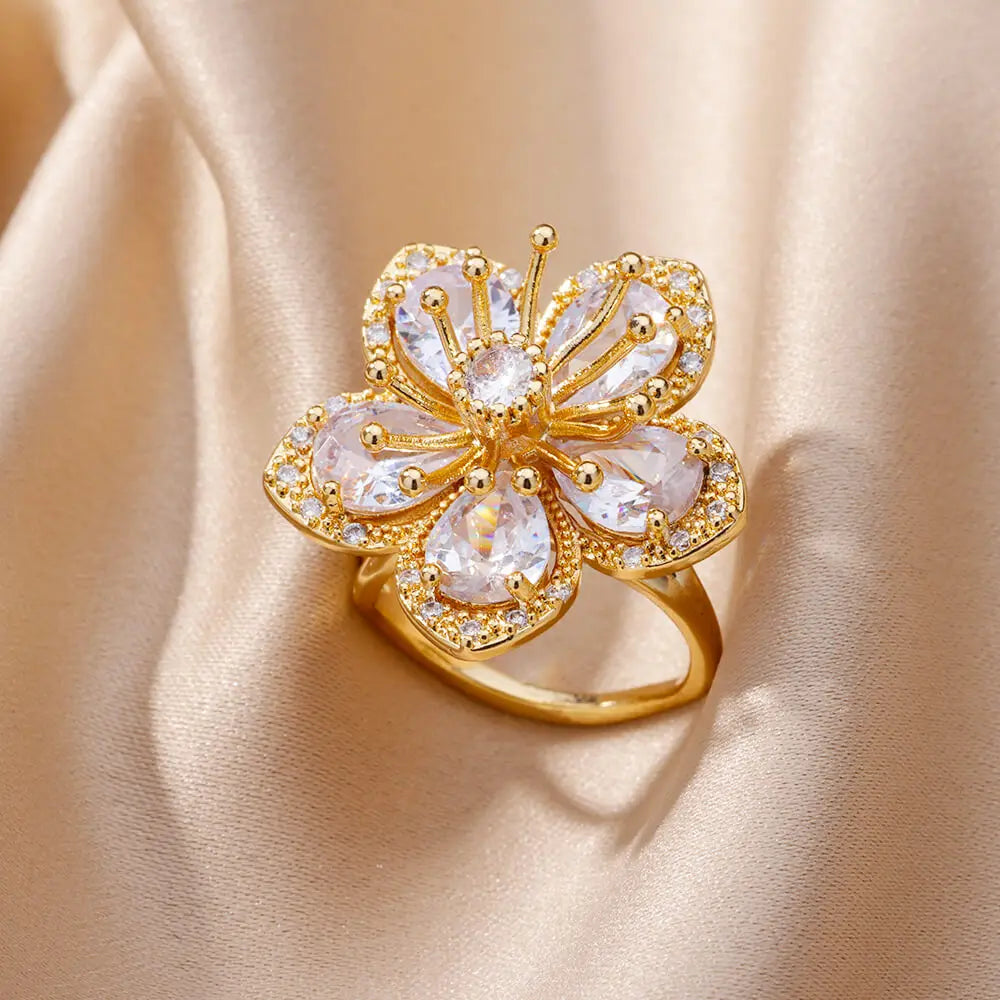 Flower Rings for Women Gold Color