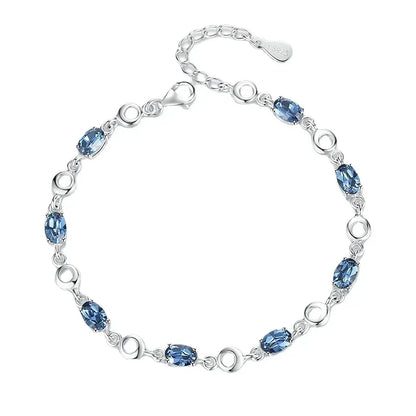 Bracelets Silver Deep Sapphire Color Gemstone Bracelet for Student Girl Birthday Gift