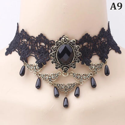 New Sexy Gothic Chokers Crystal Black Lace Neck