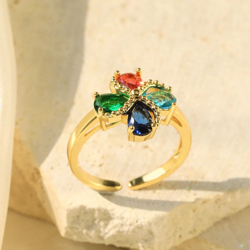 Flower Rings for Women Gold Color