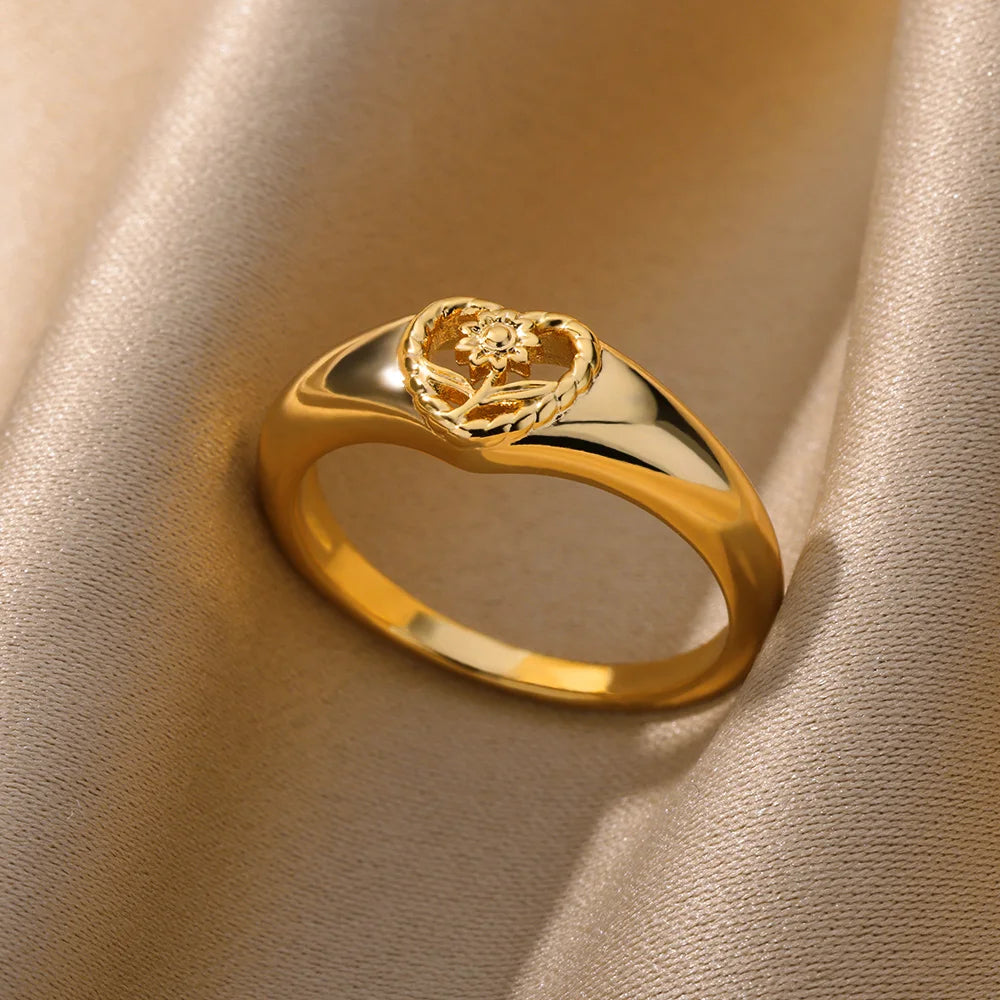 Flower Rings for Women Gold Color