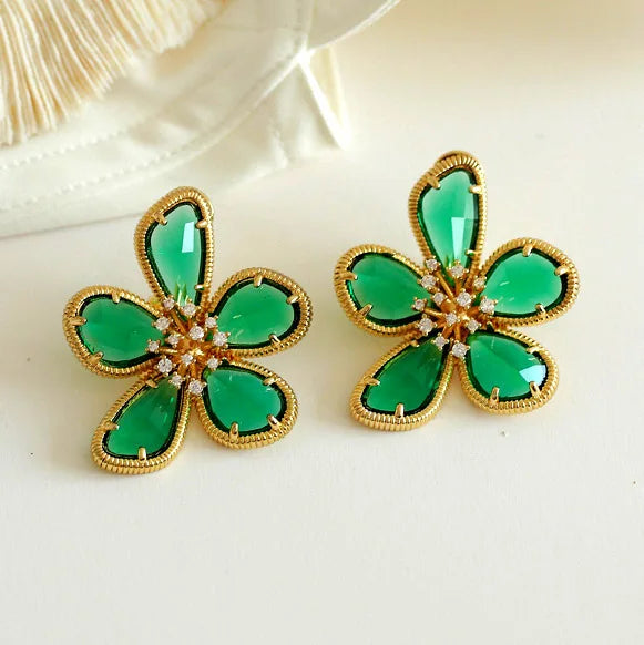 Fashion Crystal Flower Stud Earrings Brooch Ring Jewelry for Women Fashion Girls Vintage Jewelry Party Gift