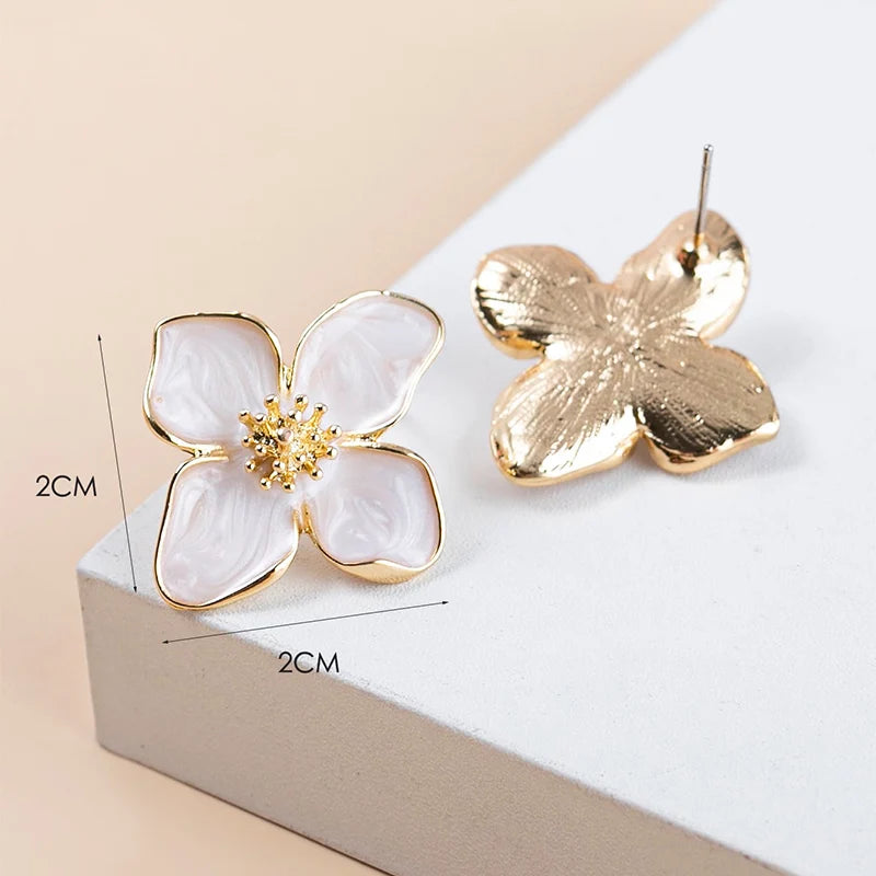 Flower Earrings Pink White Flowers Women