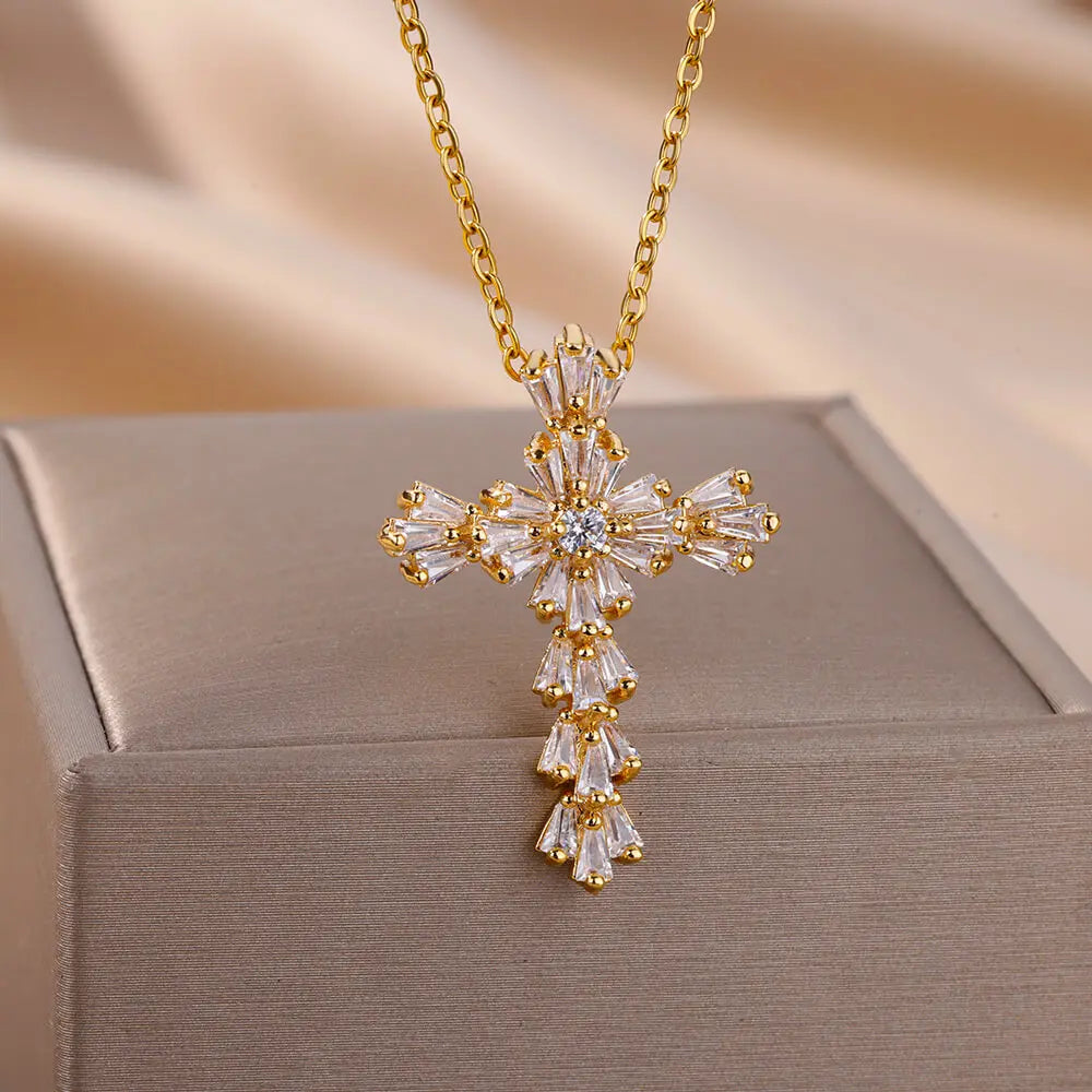 Luxury Cross Necklace for Women Crysta