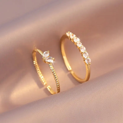 Gold Color Heart Rings Set For Women Luxury Fashion Elegant Twist Rings