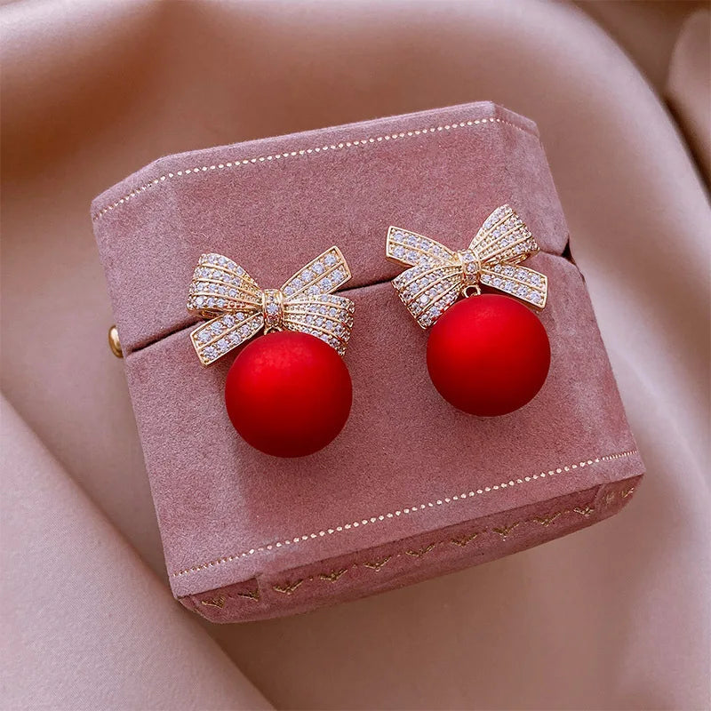 Earrings For Women Red Pearl Flower