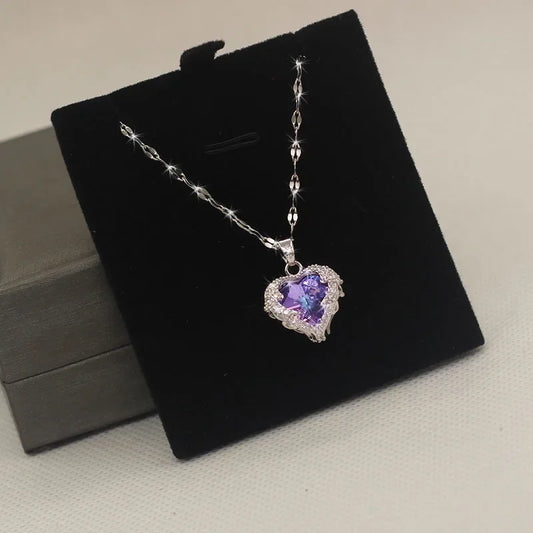 Luxury Colorful Crystal Heart Necklace For Women