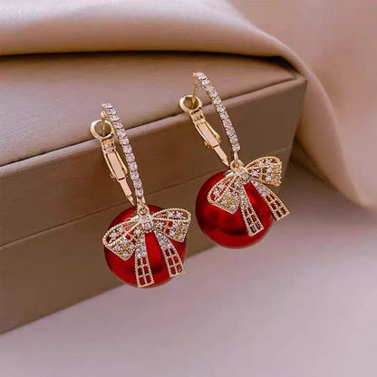 Earrings For Women Red Pearl Flower