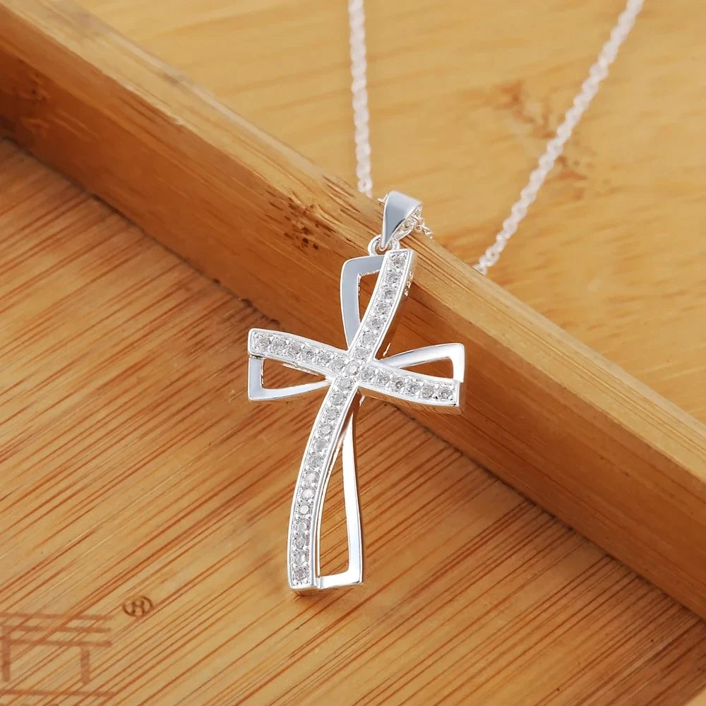 silver necklace charm for women cyrstal Cross