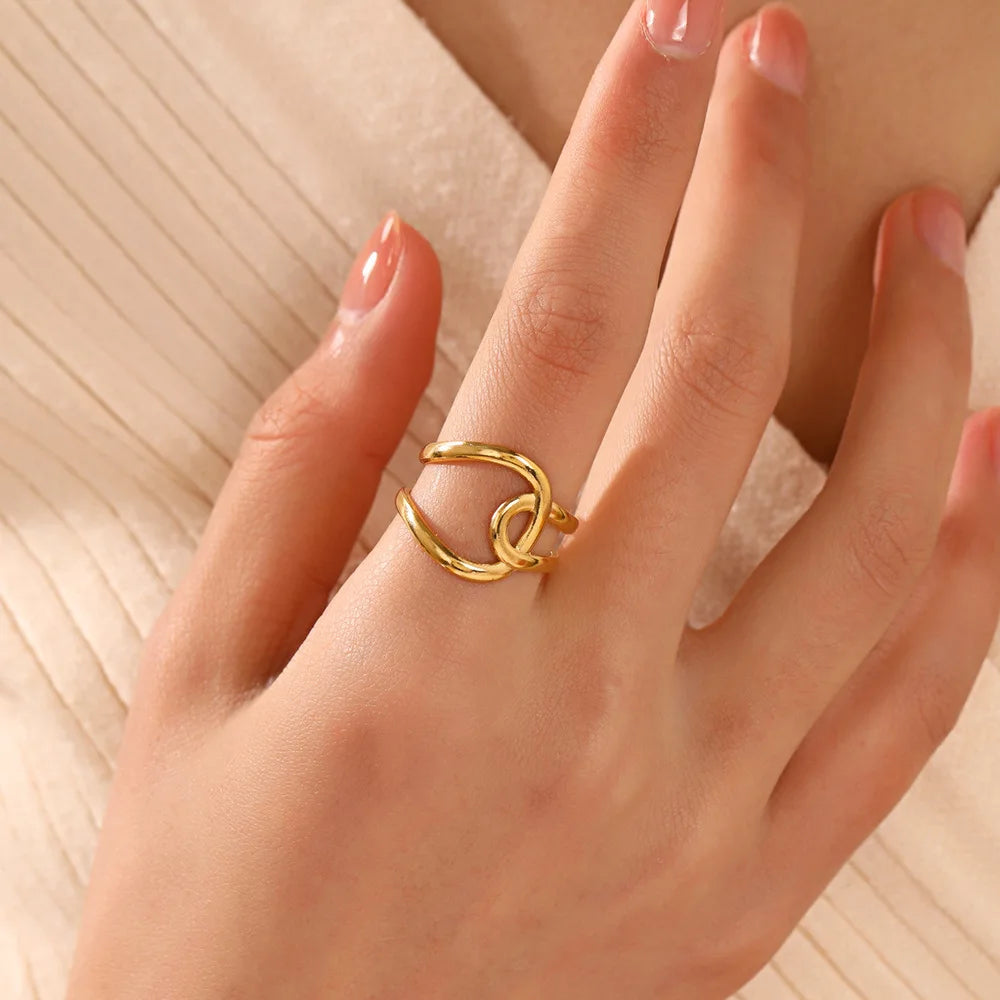 Gold Color Heart Ring Women Metal Finger Hollow