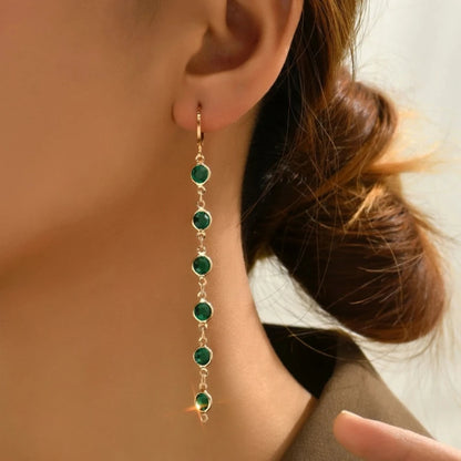 Earstring Fashion Temperament Simple Green Round Bead Long Tassel