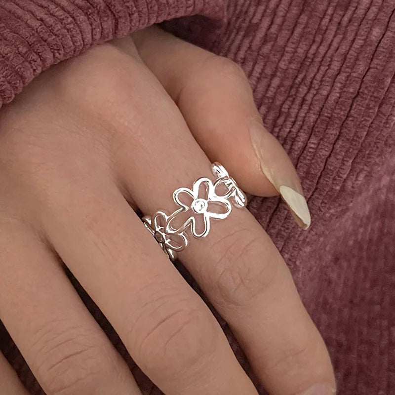 Silver Rings Fashion Flower