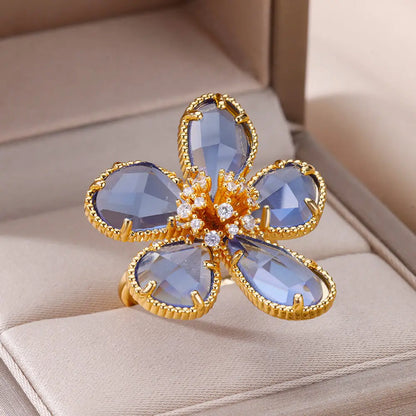 Flower Rings for Women Gold Color