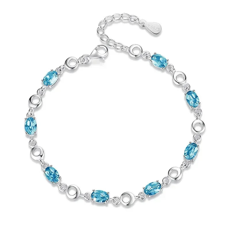 Bracelets Silver Deep Sapphire Color Gemstone Bracelet for Student Girl Birthday Gift