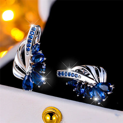 Luxury Female Blue Green Clip Earrings Charm Gold Color Trendy Zircon Stone Wedding Jewelry For Women