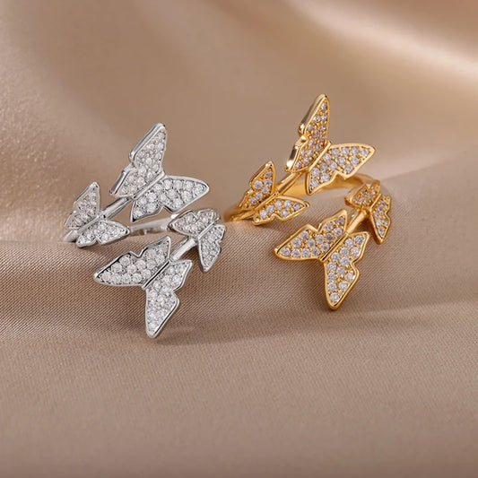 Butterfly Rings for Women Shiny Finger Ring