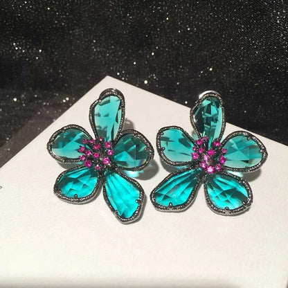 Fashion Crystal Flower Stud Earrings Brooch Ring Jewelry for Women Fashion Girls Vintage Jewelry Party Gift