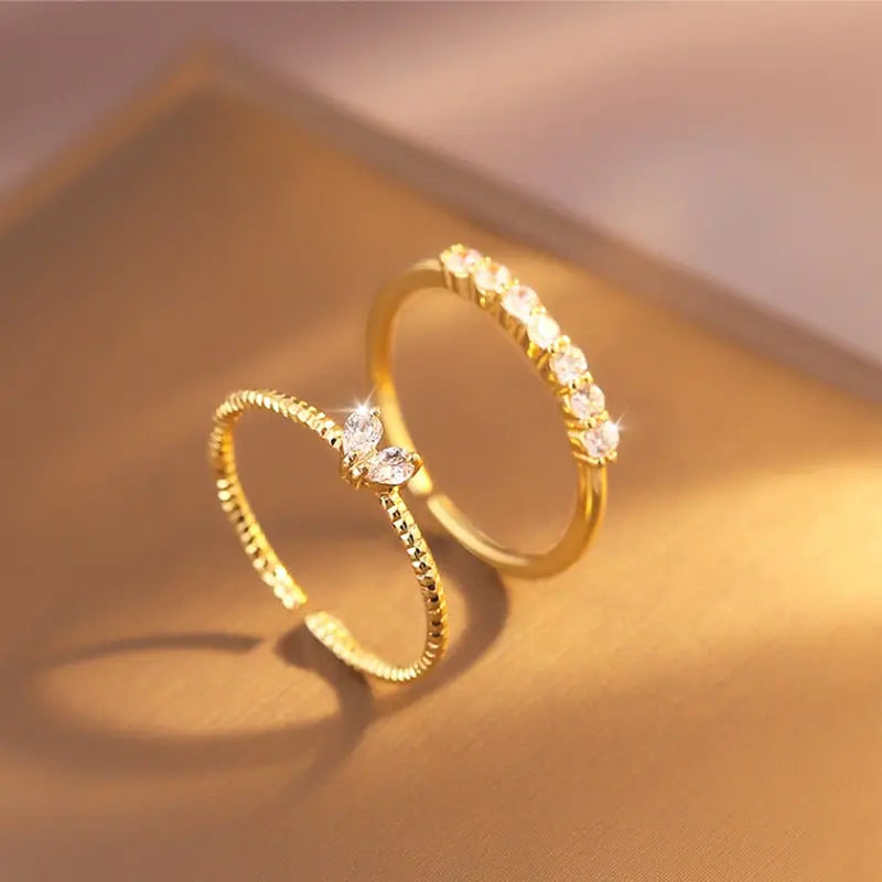 Gold Color Heart Rings Set For Women Luxury Fashion Elegant Twist Rings