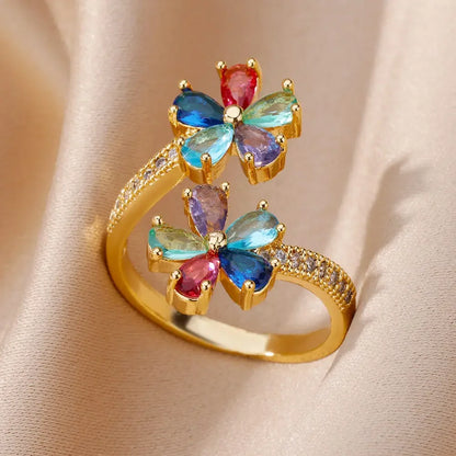 Flower Rings for Women Gold Color