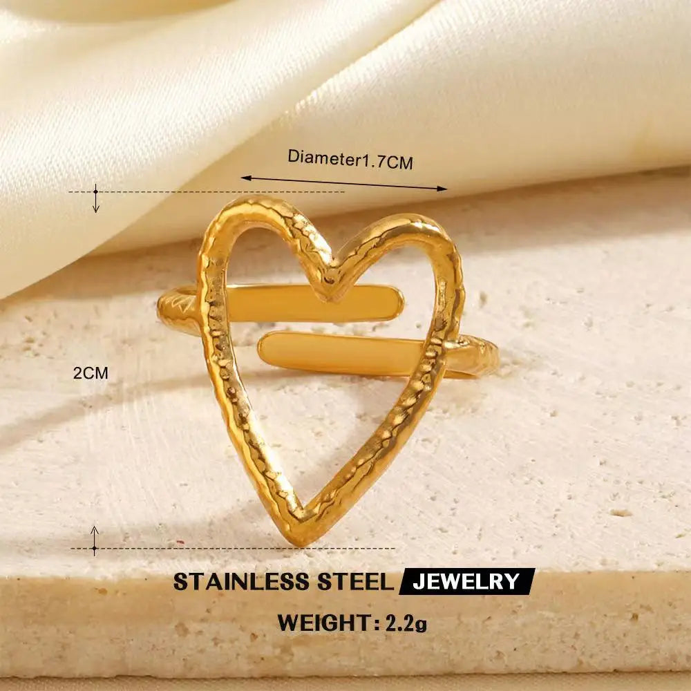 Gold Color Heart Ring Women Metal Finger Hollow