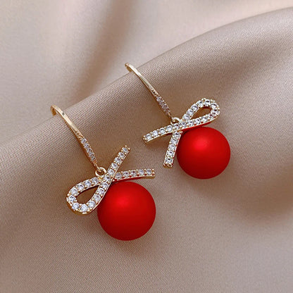 Earrings For Women Red Pearl Flower