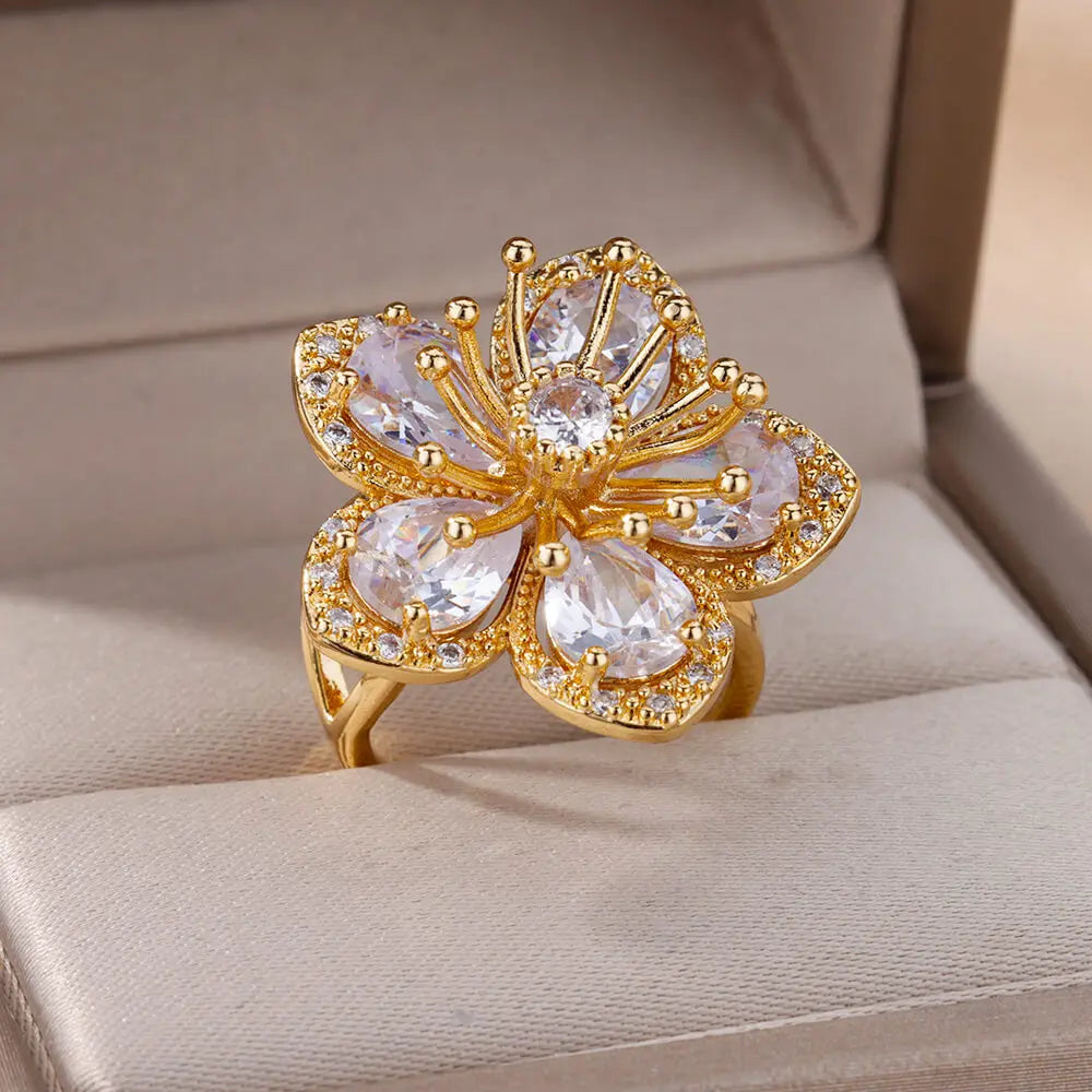 Flower Rings for Women Gold Color