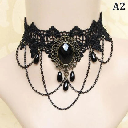 New Sexy Gothic Chokers Crystal Black Lace Neck