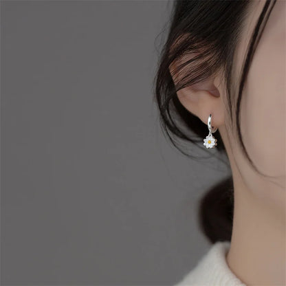 New Daisy Flower Pendant Hoop Earrings For Women