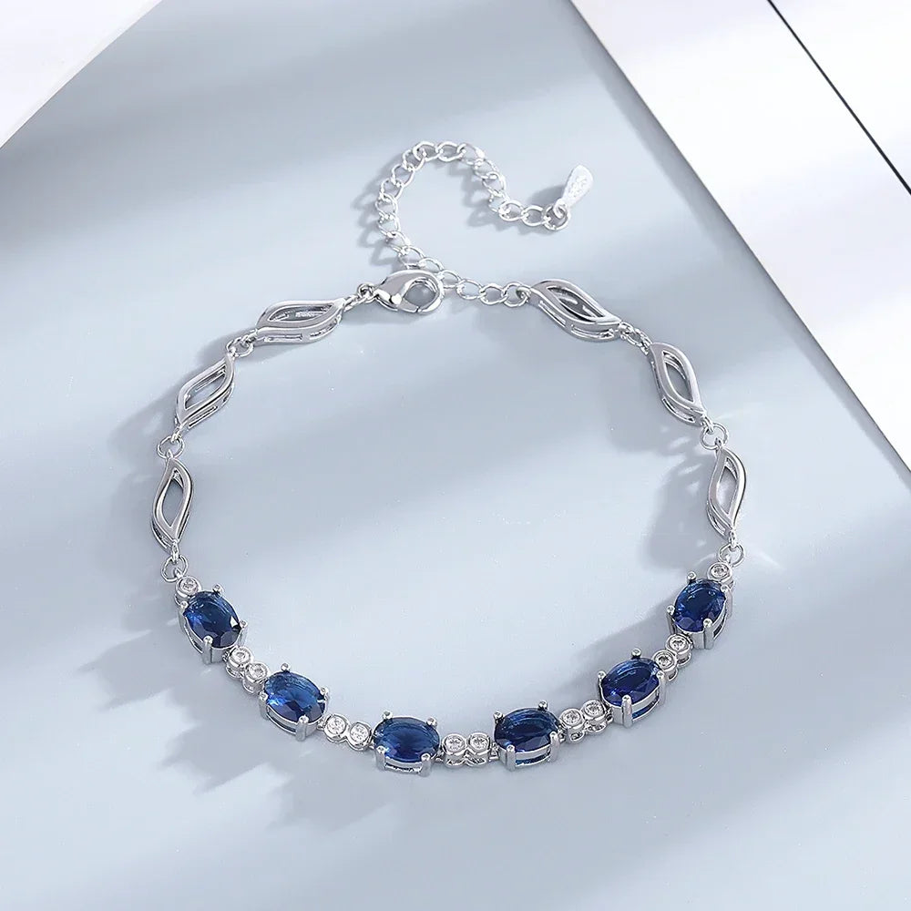 Bracelets Silver Deep Sapphire Color Gemstone Bracelet for Student Girl Birthday Gift