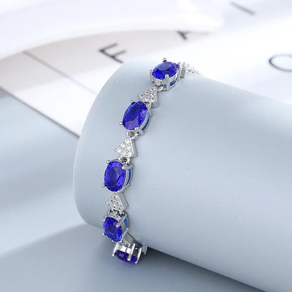 Bracelets Silver Deep Sapphire Color Gemstone Bracelet for Student Girl Birthday Gift