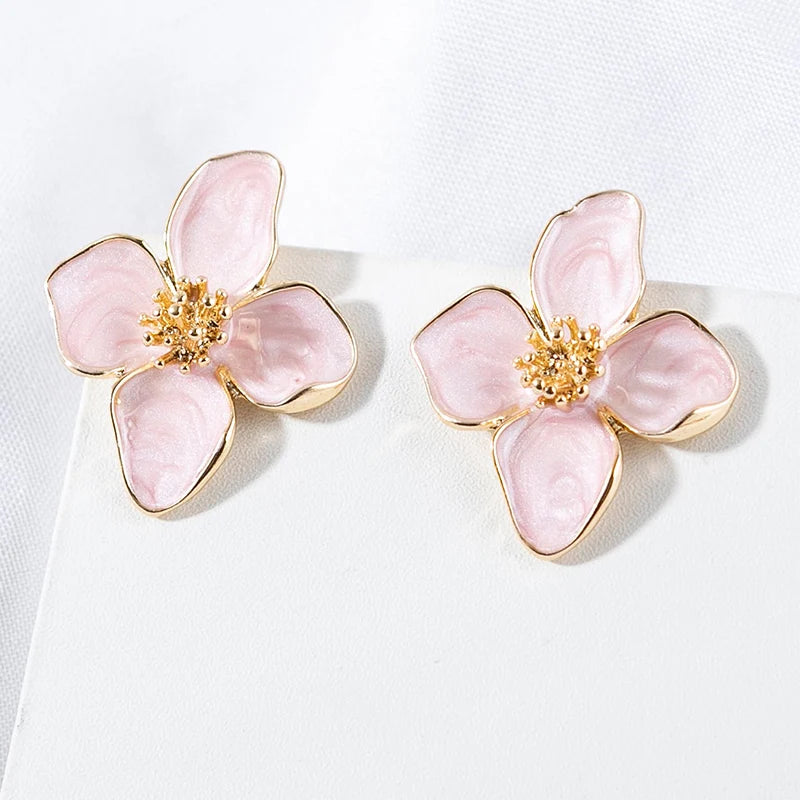 Flower Earrings Pink White Flowers Women