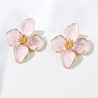 Flower Earrings Pink White Flowers Women