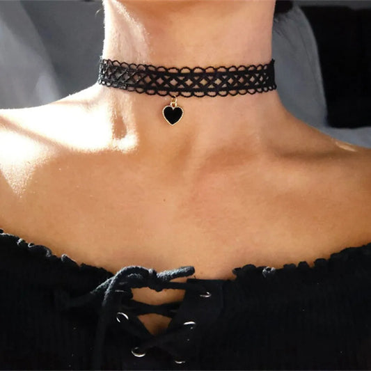 Fashion Black Heart Necklace Female Women Sexy Simple