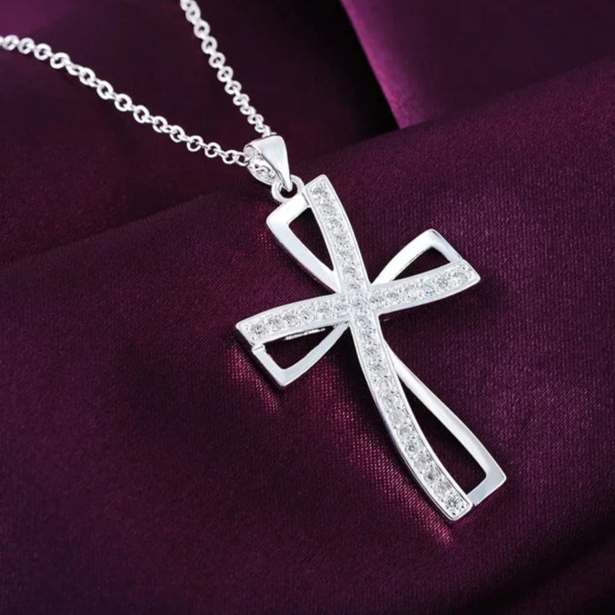 silver necklace charm for women cyrstal Cross