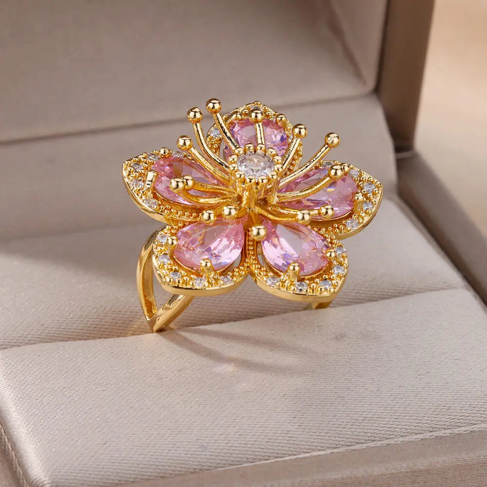 Flower Rings for Women Gold Color