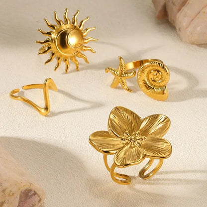 Elegant Flower Rings For Women Gold Color Sun Starfish