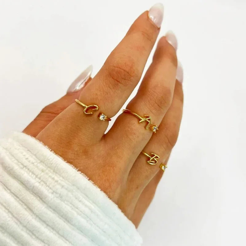 Tiny Letter  Rings For Women Fashion  A-Z Letters