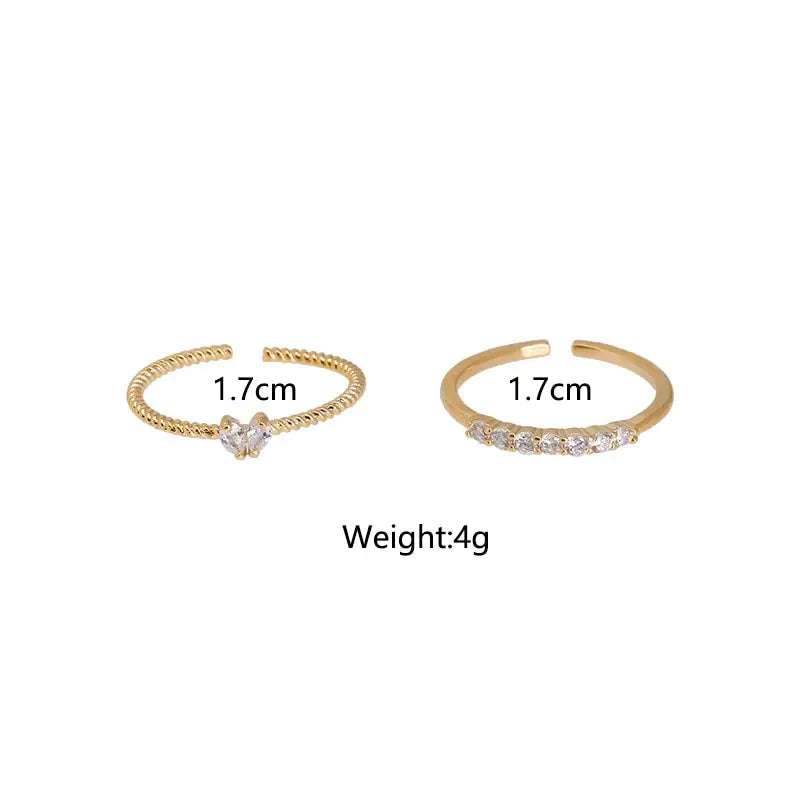 Gold Color Heart Rings Set For Women Luxury Fashion Elegant Twist Rings