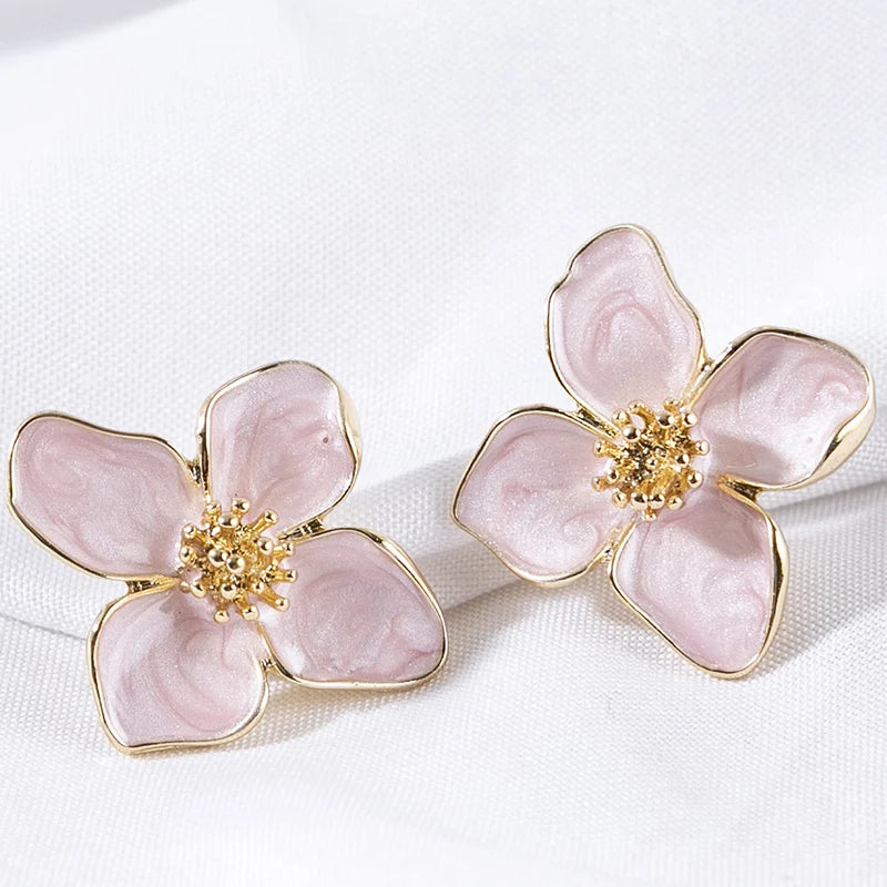 Flower Earrings Pink White Flowers Women