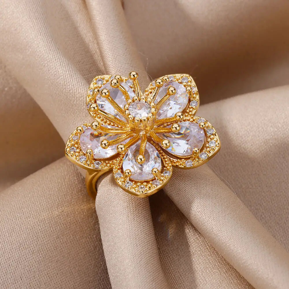 Flower Rings for Women Gold Color