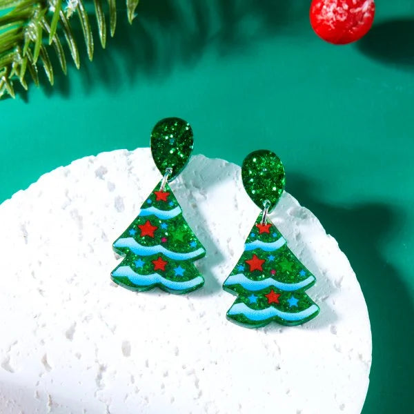 Fashion Christmas Tree Zircon Crystal Star Silver Color Earrings