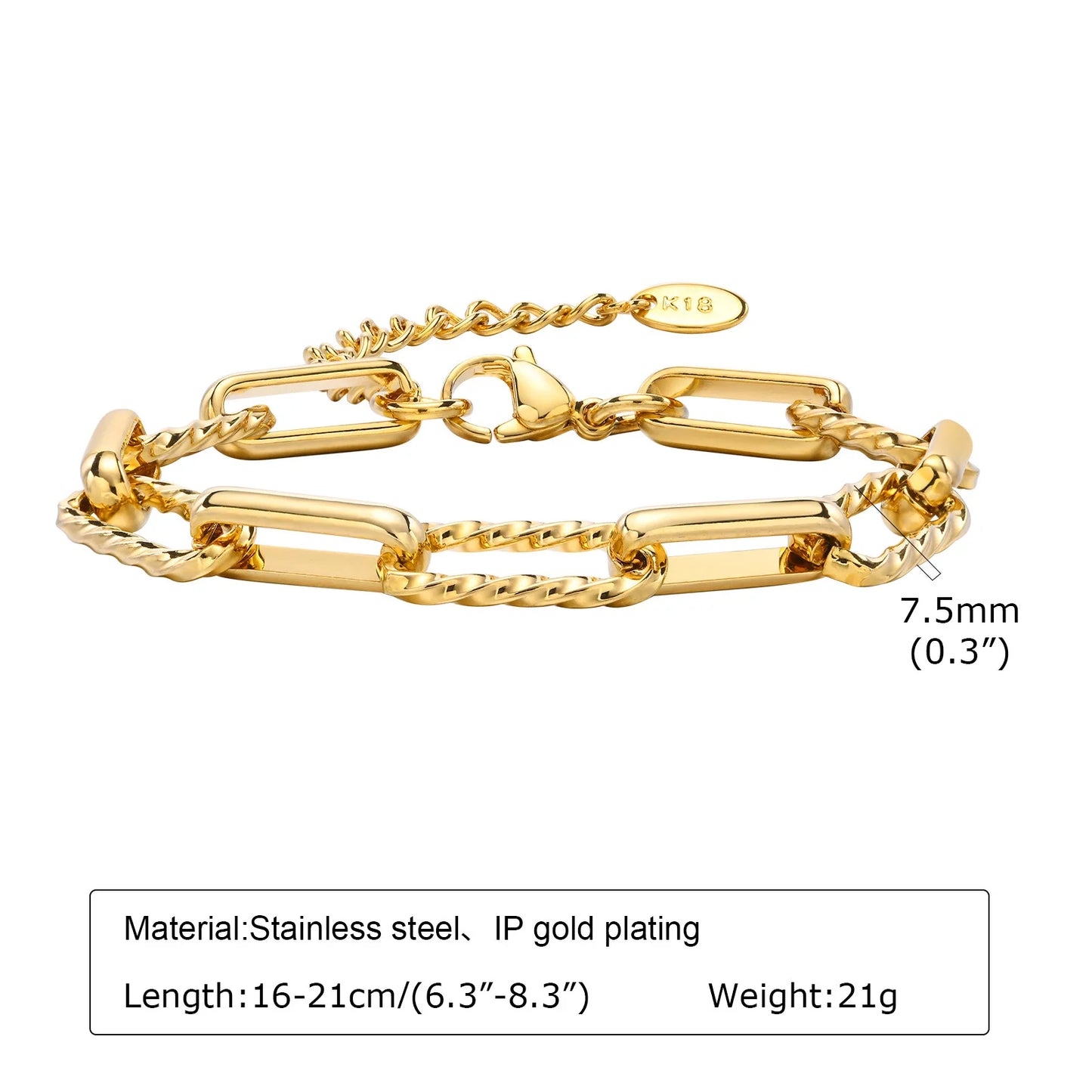 Classic Bracelet Gold Color Rectangle Charm