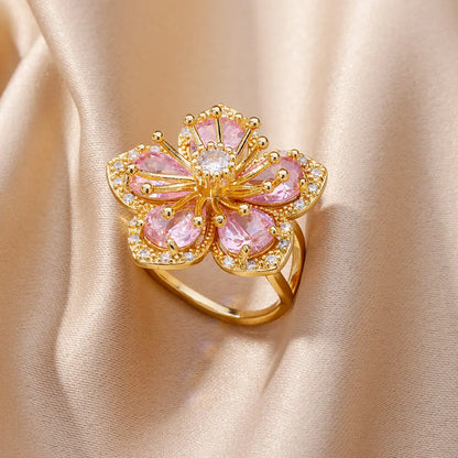 Flower Rings for Women Gold Color