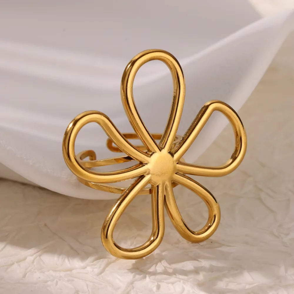 Elegant Flower Rings For Women Gold Color Sun Starfish